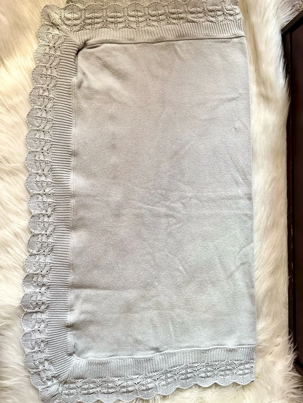 Cotton Jersey Baby Blanket with Knitted‎ Scallop Lace Border